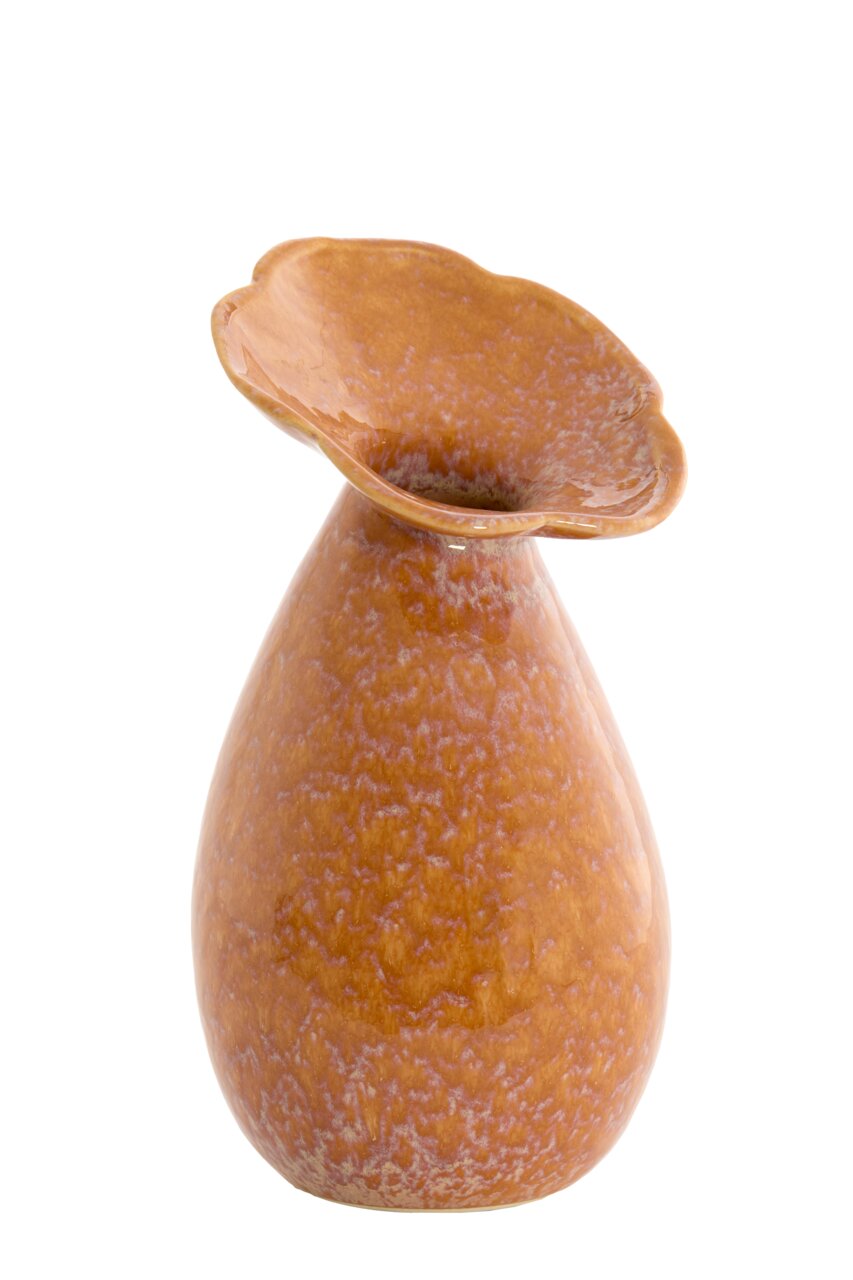 Light&Living Vase CULLA 29cm Keramikvase in Tropfenform mit breitem, gewelltem Rand in warmem Orange, seitliche Perspektive
