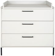 Weiße Wickelkommode mit drei Schubladen und schwarzen Griffen, frontale Ansicht