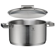 Topf aus Edelstahl mit Deckel, seitliche Perspektive, Teil des WMF Ultimate Cool Topf-Sets
