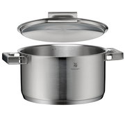 Topf aus Edelstahl mit Deckel, seitliche Perspektive, Teil des WMF Ultimate Cool Topf-Sets