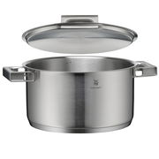 Topf aus Edelstahl mit Deckel, seitliche Perspektive, Teil des WMF Ultimate Cool Topf-Sets