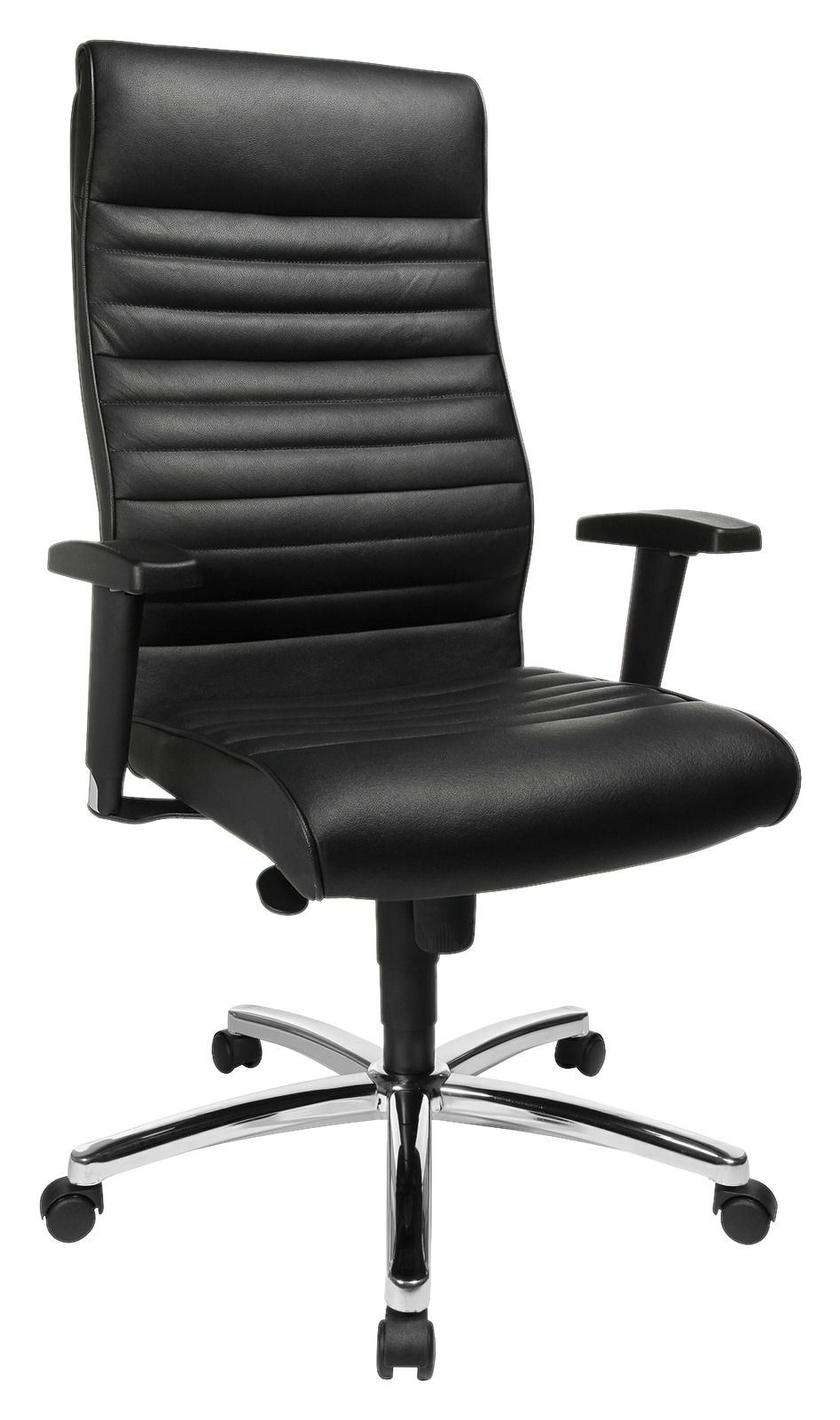 Topstar Chefsessel PROFI CHIEF 100 Schwarzer Chefsessel aus Leder mit Armlehnen und verchromtem Fußkreuz, seitliche Perspektive