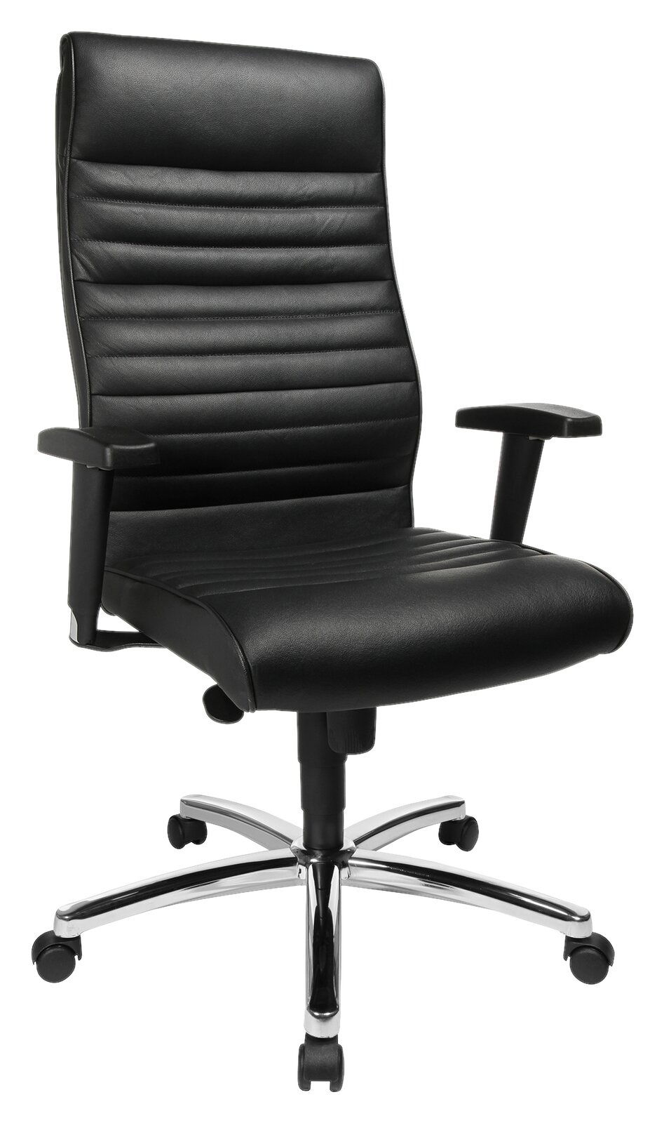 Topstar Chefsessel PROFI CHIEF 100 Schwarzer Chefsessel aus Leder mit Armlehnen und verchromtem Fußkreuz, seitliche Perspektive