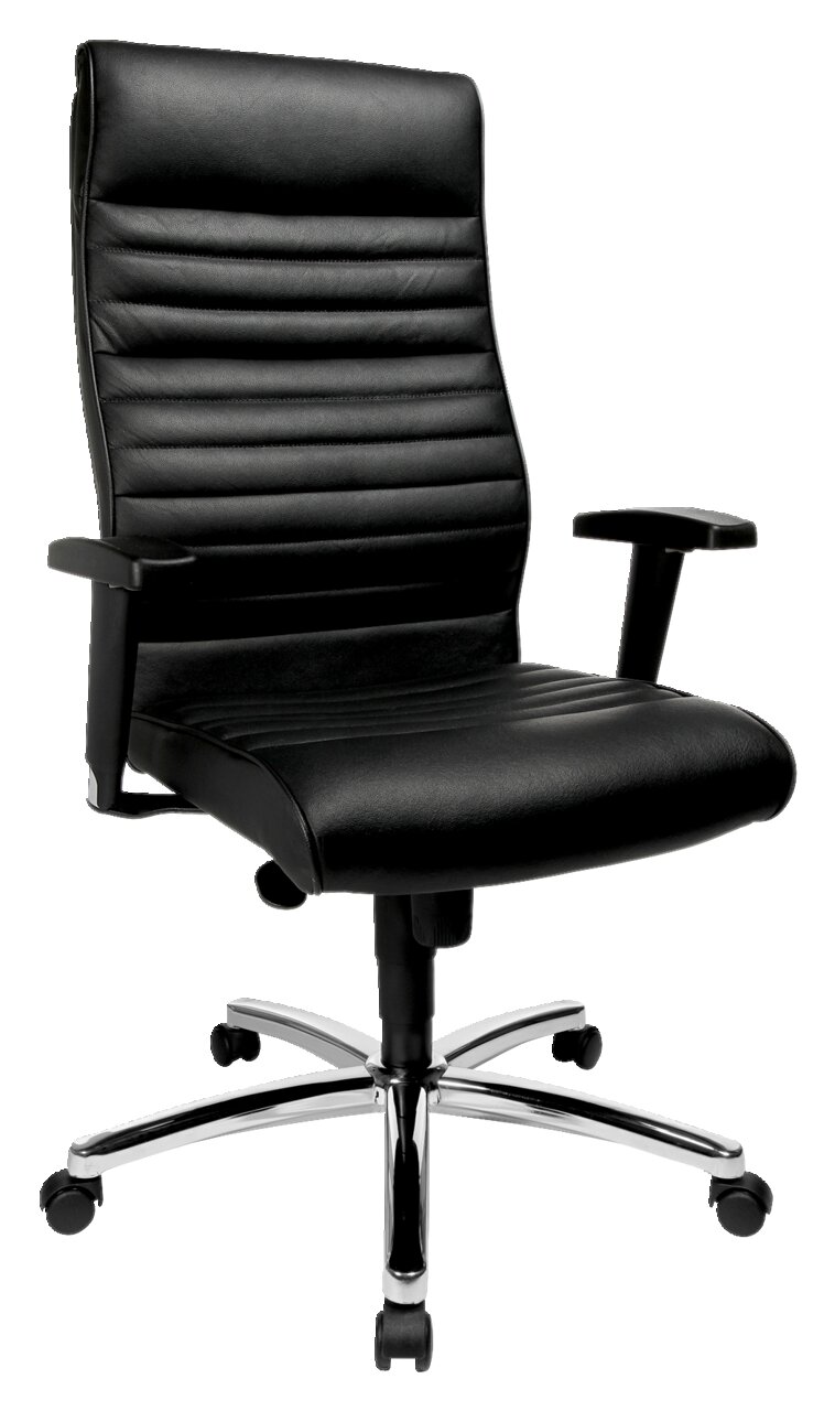 Topstar Chefsessel PROFI CHIEF 100 Schwarzer Chefsessel aus Leder mit Armlehnen und verchromtem Fußkreuz, seitliche Perspektive