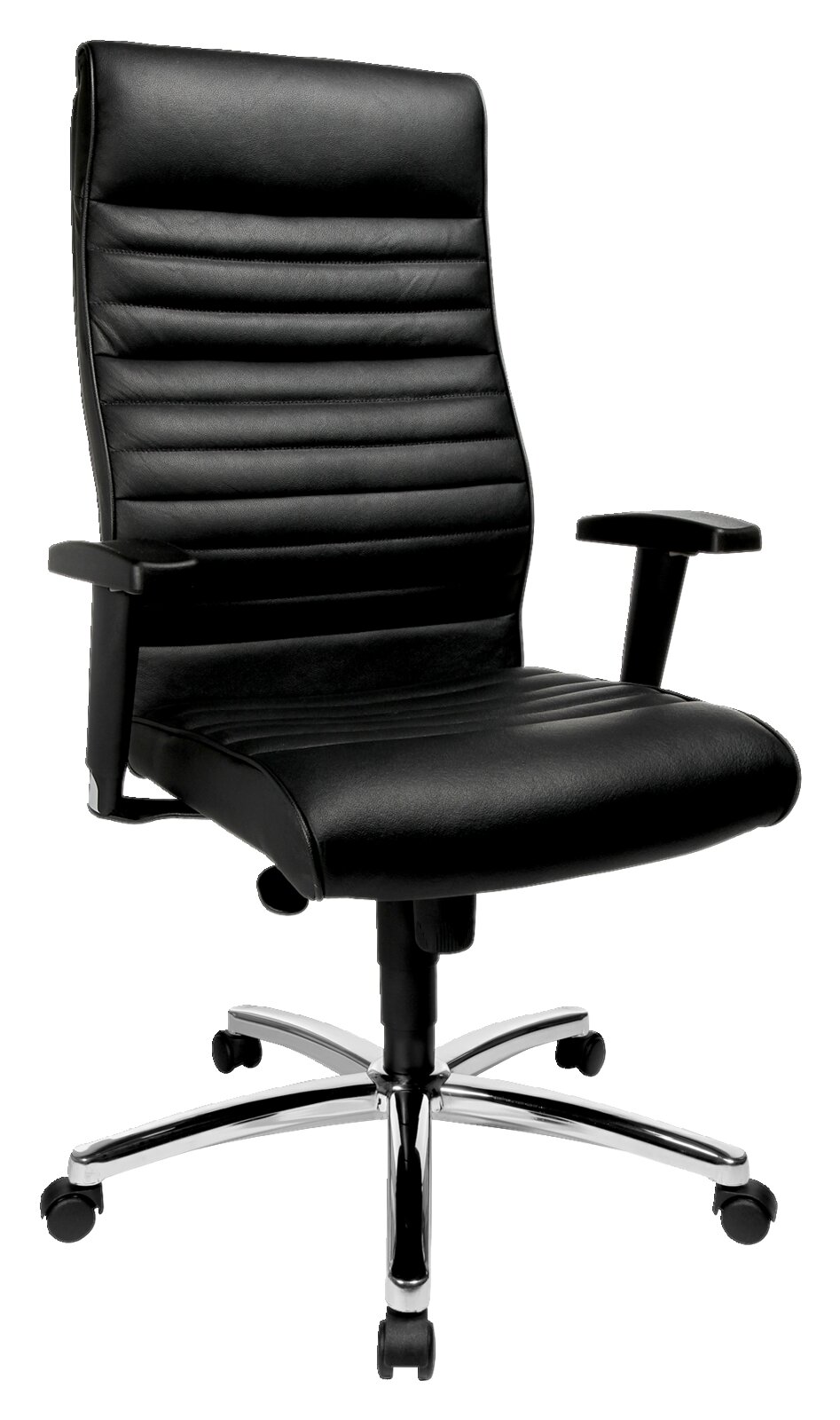 Topstar Chefsessel PROFI CHIEF 100 Schwarzer Chefsessel aus Leder mit Armlehnen und verchromtem Fußkreuz, seitliche Perspektive