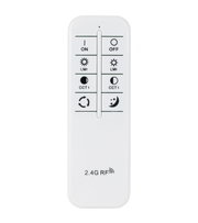 Weiße 2,4G RF Funk-Fernbedienung für LED-Beleuchtung mit Ein/Aus-, Helligkeits- (LMI) und Farbtemperatur- (CCT) Tasten sowie Nachtmodus, Frontalansicht