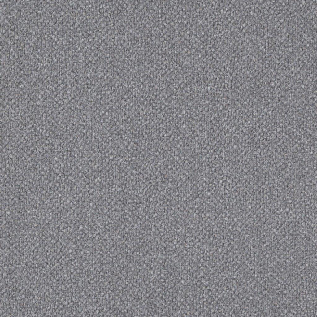 Grauer Teppichboden mit feiner, dichter Schlingenstruktur, als Nahaufnahme von oben (Draufsicht)