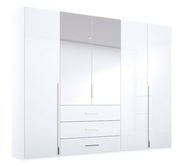 Moderner weißer Drehtürenschrank mit Spiegel in Frontalansicht