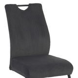 Schwingstuhl in dunklem Stoff mit Rillenstruktur, seitliche Perspektive