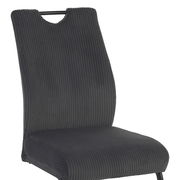 Schwingstuhl in dunklem Stoff mit Rillenstruktur, seitliche Perspektive
