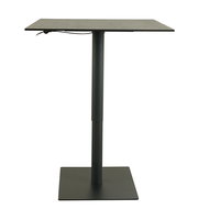 Quadratischer Bartisch aus Metall, seitliche Perspektive