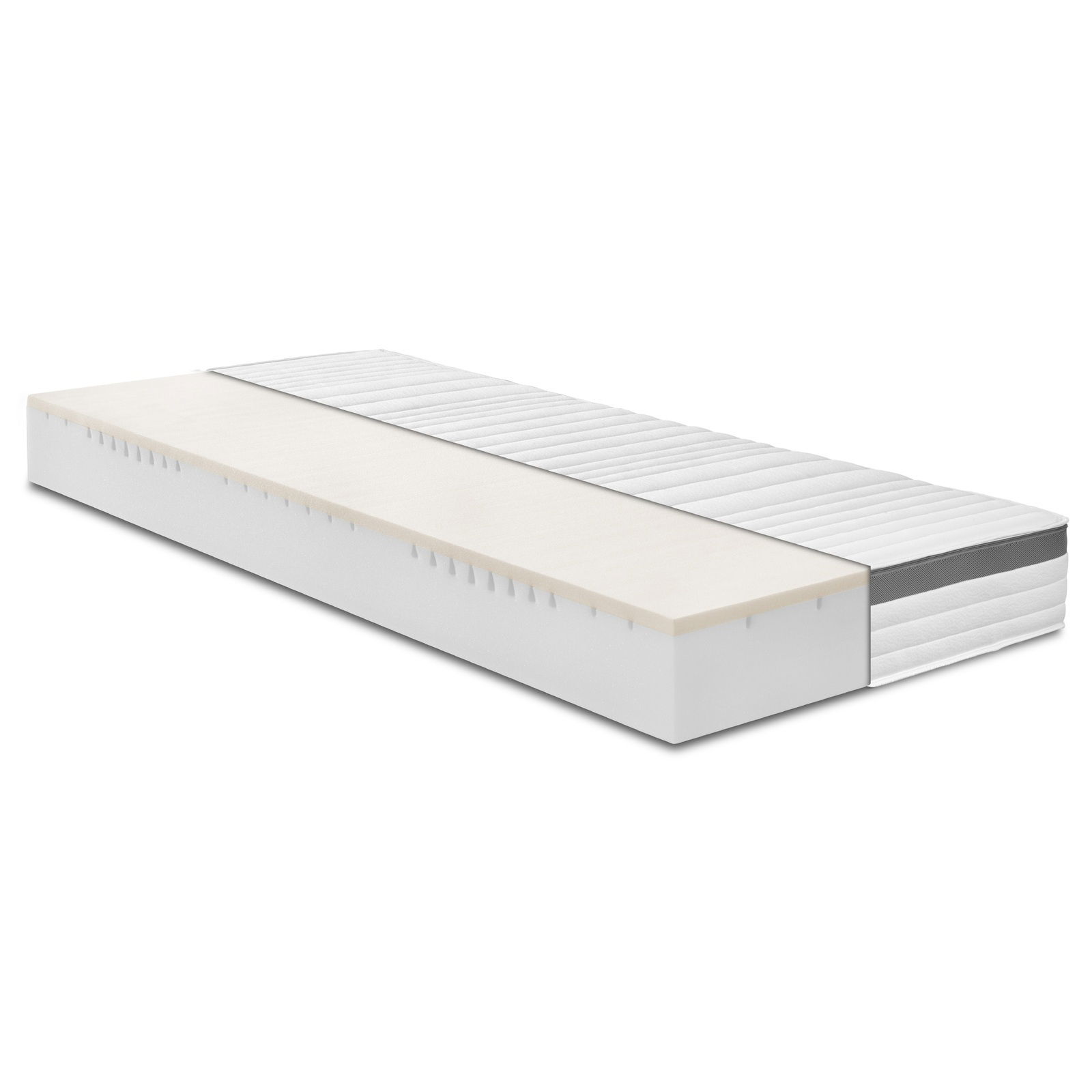 XORA Kaltschaummatratze H4 COMFORT Kaltschaummatratze H4 in seitlicher Perspektive mit sichtbaren Schichten