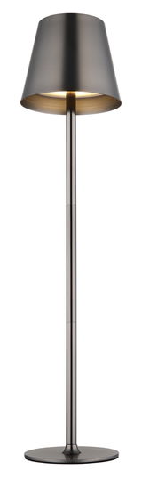 Moderne Tischleuchte VANNIE in Metalloptik, frontal abgebildet mit einem schlichten, eleganten Design.