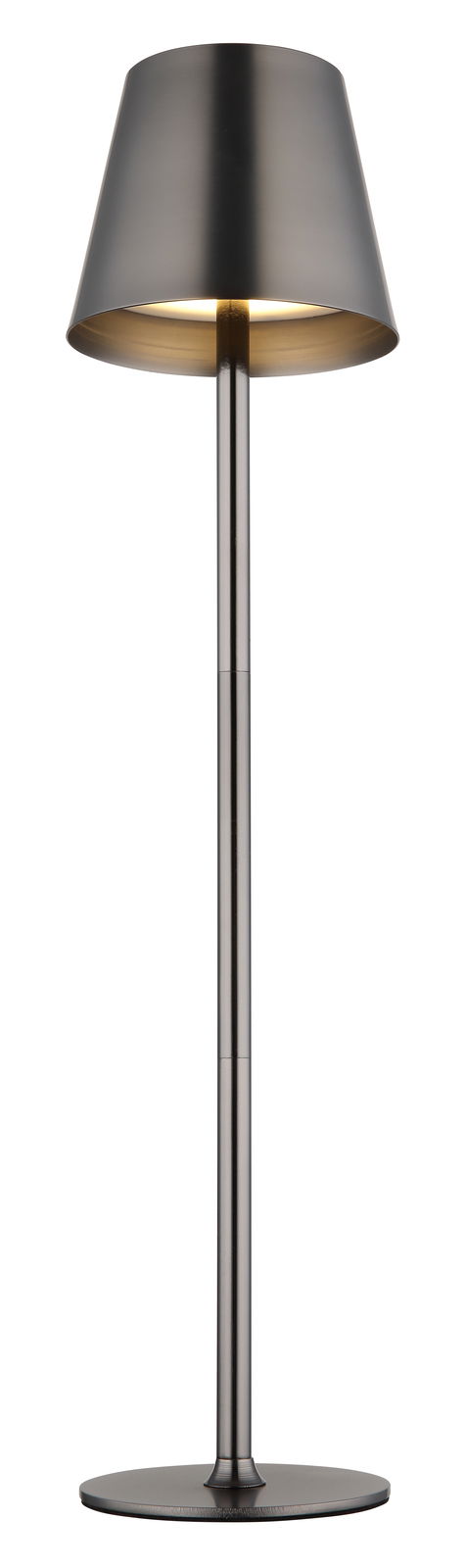 Moderne Tischleuchte VANNIE in Metalloptik, frontal abgebildet mit einem schlichten, eleganten Design.