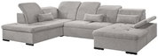 Graues Ecksofa mit verstellbaren Rückenlehnen und Kissen, Perspektive von vorne links