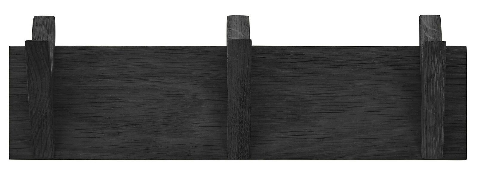 Schwarze Hakenleiste aus Holz mit drei Haken, Vorderansicht