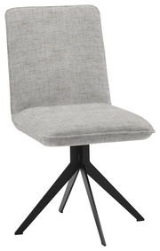 Moderner grauer Stuhl mit schwarzem Metallgestell, seitliche Perspektive