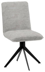 Moderner grauer Stuhl mit schwarzem Metallgestell, seitliche Perspektive