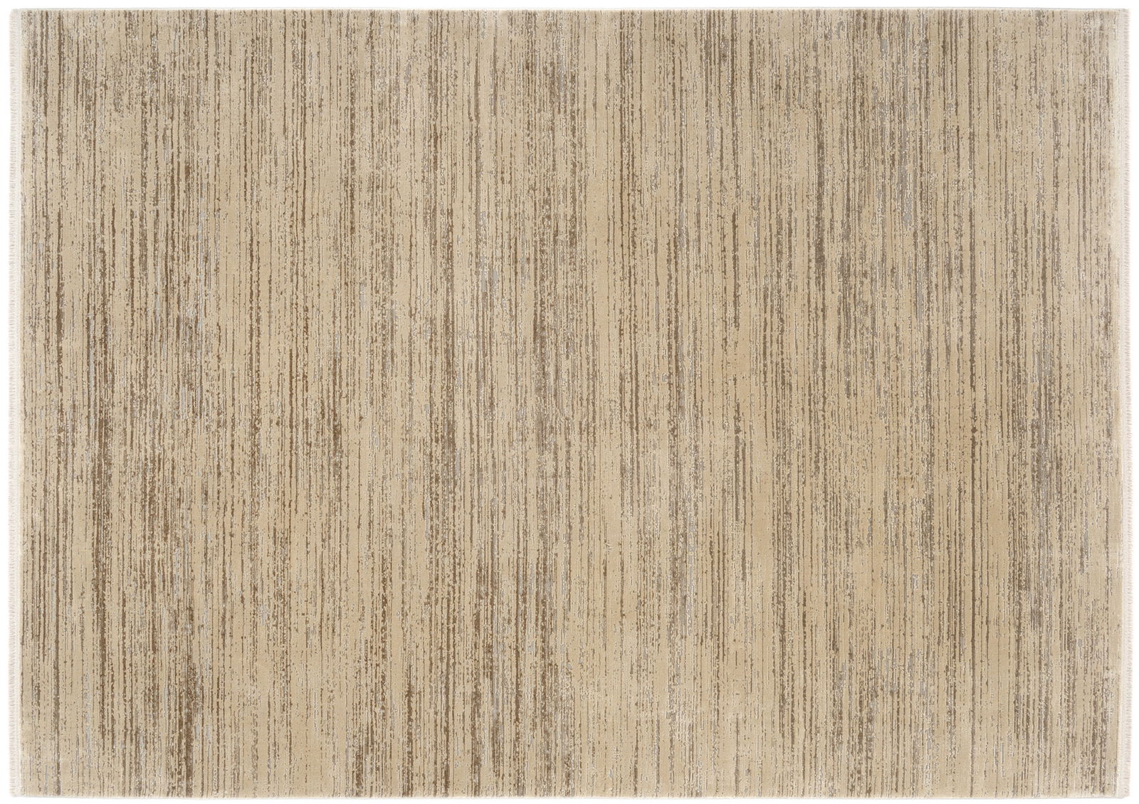 Designer Teppich mit vertikalen Streifen in Beige- und Brauntönen, Draufsicht