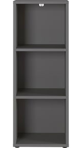 Graues Aktenregal mit drei offenen Fächern, frontale Ansicht