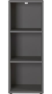 Graues Aktenregal mit drei offenen Fächern, frontale Ansicht