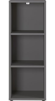 Graues Aktenregal mit drei offenen Fächern, frontale Ansicht