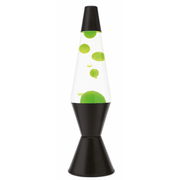 Grüne Lavaleuchte mit schwarzem Sockel, seitliche Ansicht