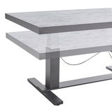 Moderner höhenverstellbarer Gartentisch aus Metall und Glas, seitliche Perspektive