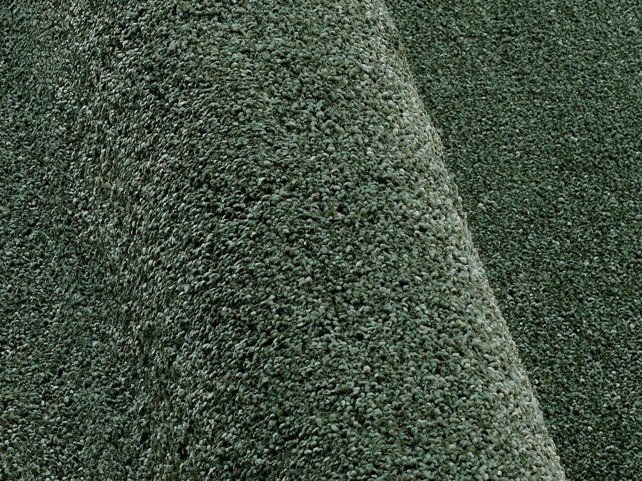Nahaufnahme eines grünen Uni-Teppichs mit weicher Textur und leicht gewellter Oberfläche.