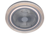 Deckenventilator mit modernem Design, von unten betrachtet, mit einem dekorativen, beleuchteten Rand.