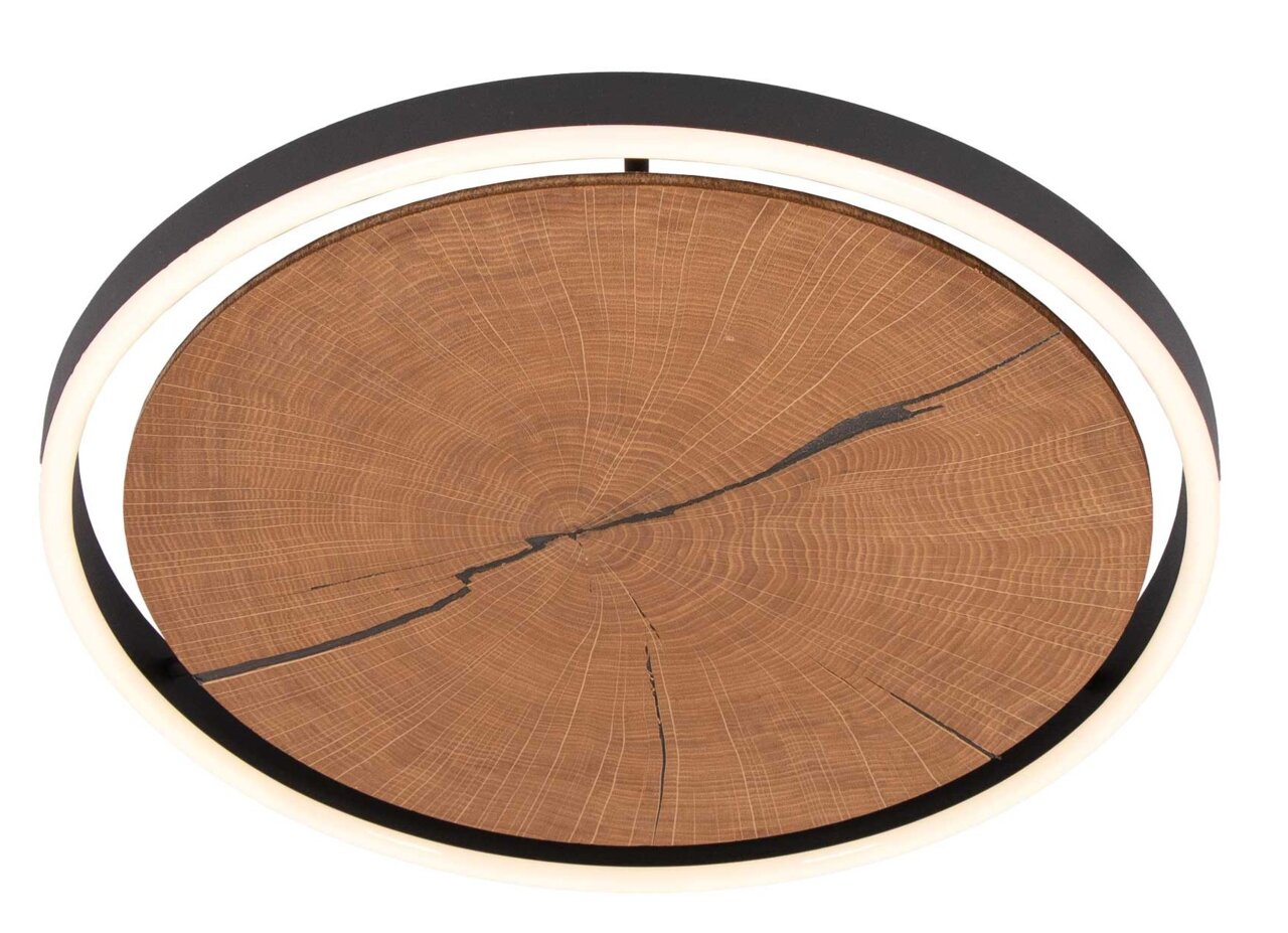 Zurbrüggen LED-Deckenleuchte HAVANA S Runde LED-Deckenleuchte mit Holzoptik, von unten betrachtet.