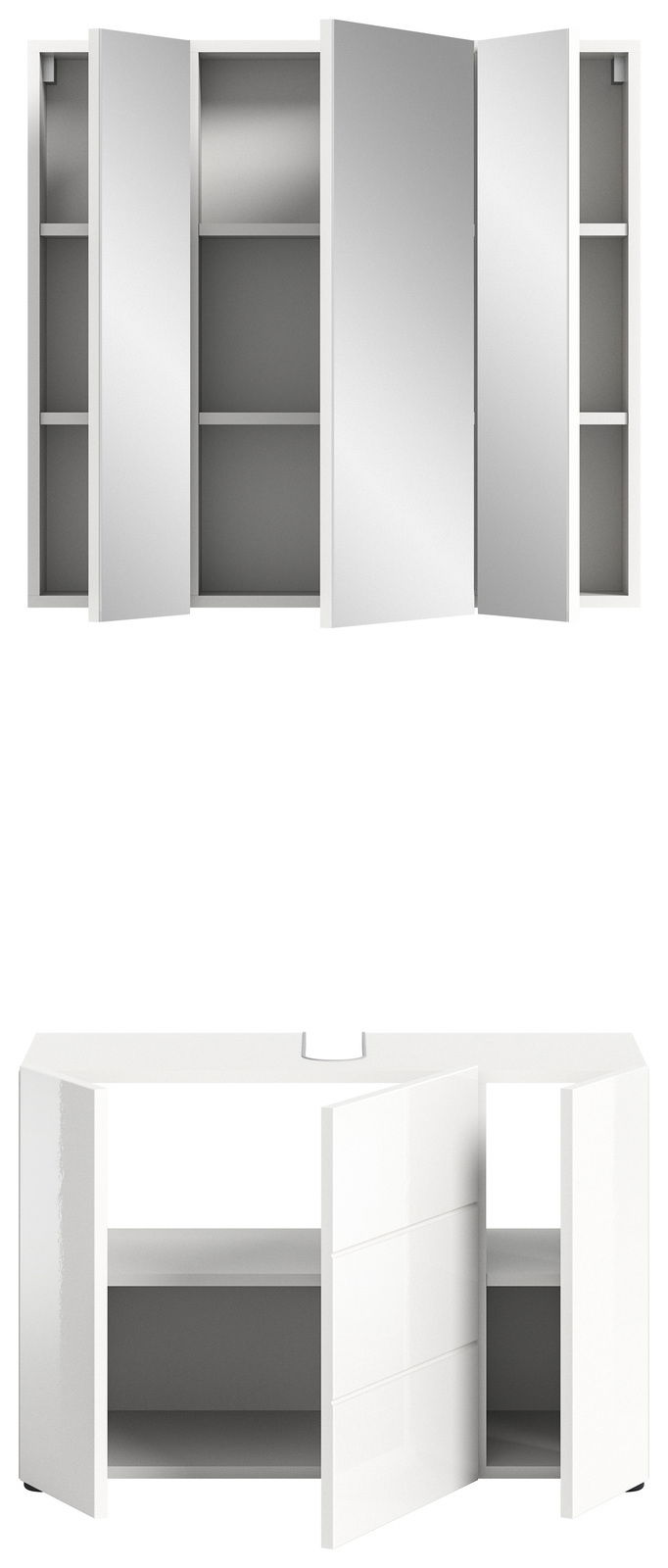 Badezimmerschrank-Kombination mit Spiegelschrank und Unterschrank, Frontalansicht