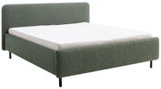 Polsterbett in Grün mit Kopf- und Fußteil, seitliche Perspektive