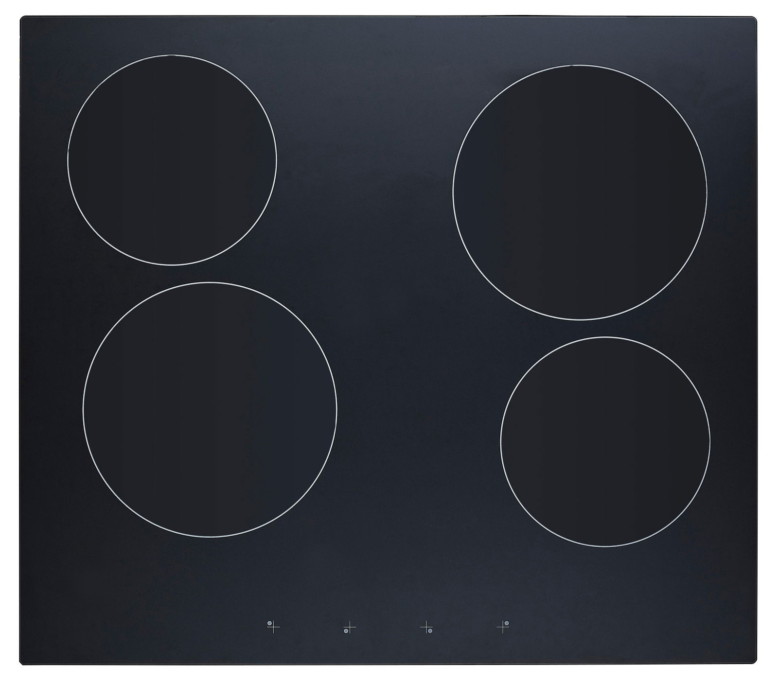 Schwarzes Glaskeramik-Kochfeld mit vier Kochzonen, Draufsicht