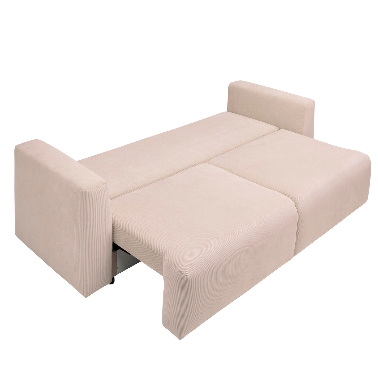 Beiges Funktionssofa PONTE in ausgeklappter Position, seitliche Perspektive