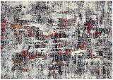 Moderner Designer Teppich mit abstraktem Muster in Rot, Grau und Schwarz, Draufsicht
