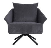 Grauer Sessel mit Kissen, Vorderansicht, auf schwarzem Drehgestell
