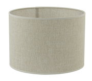 Zylindrischer Lampenschirm aus beigem Stoff, seitliche Perspektive