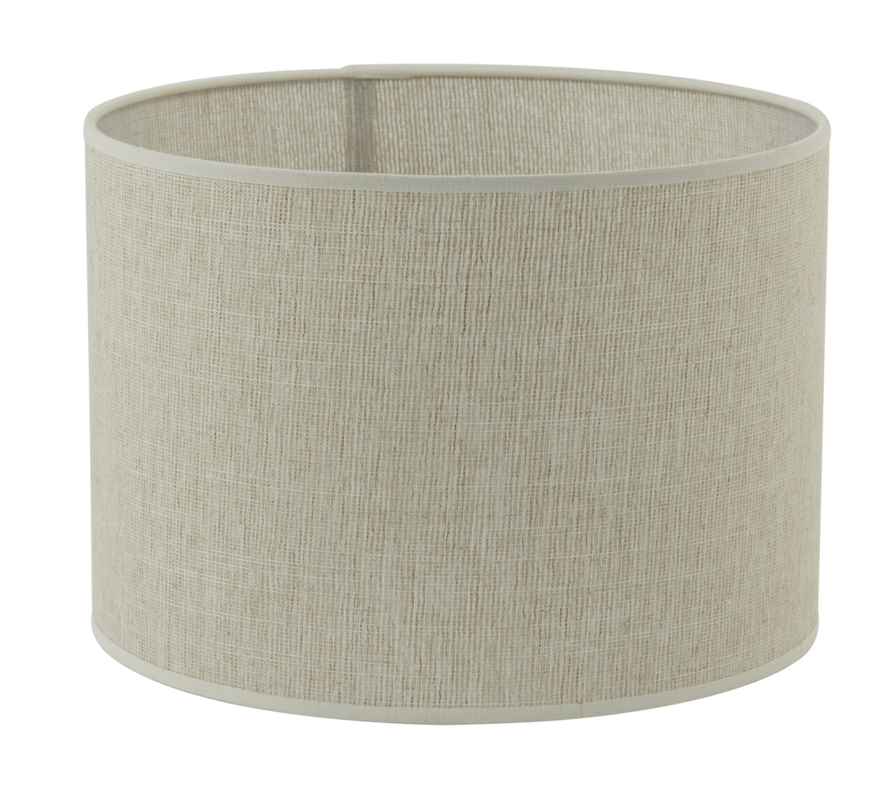 Cilindrische lampenkap van beige stof, zijaanzicht
