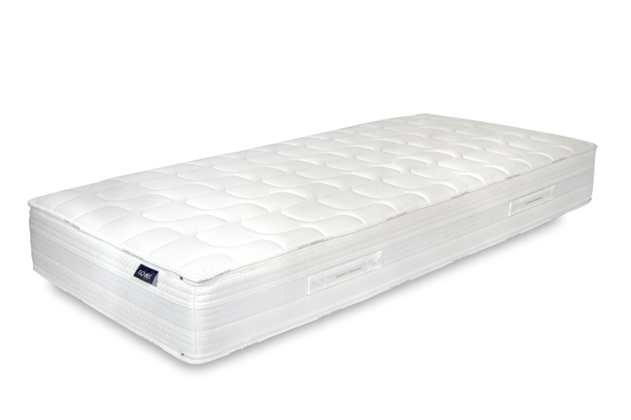 Taschenfederkernmatratze in seitlicher Perspektive, weiß, mit gestepptem Oberflächenmuster