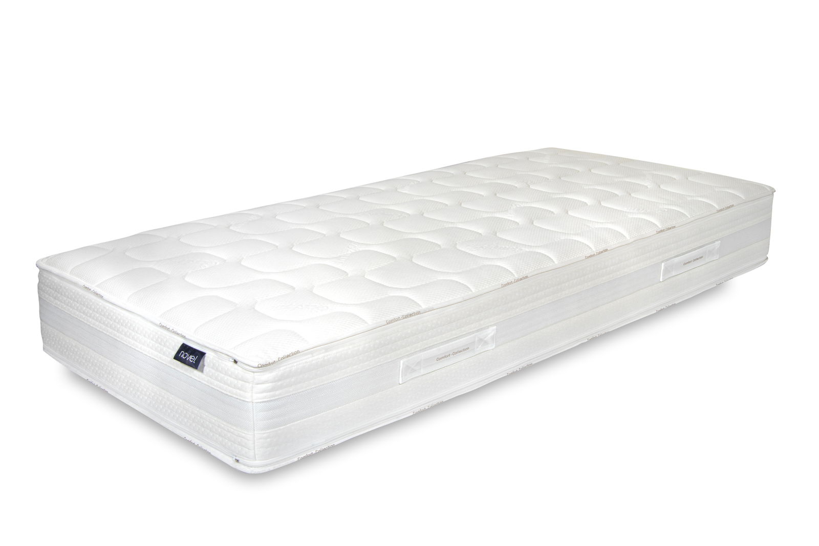 Taschenfederkernmatratze in seitlicher Perspektive, weiß, mit gestepptem Oberflächenmuster