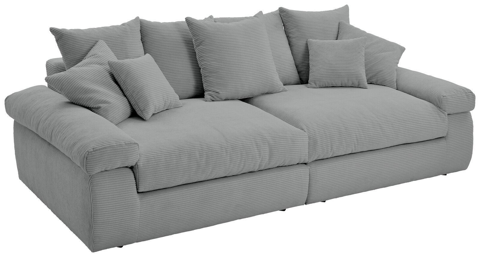 Z2 Big Sofa CASABLANCA Großes, graues Big-Sofa mit mehreren Kissen, aus einer leicht seitlichen Perspektive fotografiert.