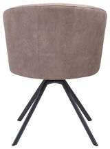 Rückansicht eines Venjakob Sessels ELINA mit braunem Stoffbezug und schwarzen Metallbeinen