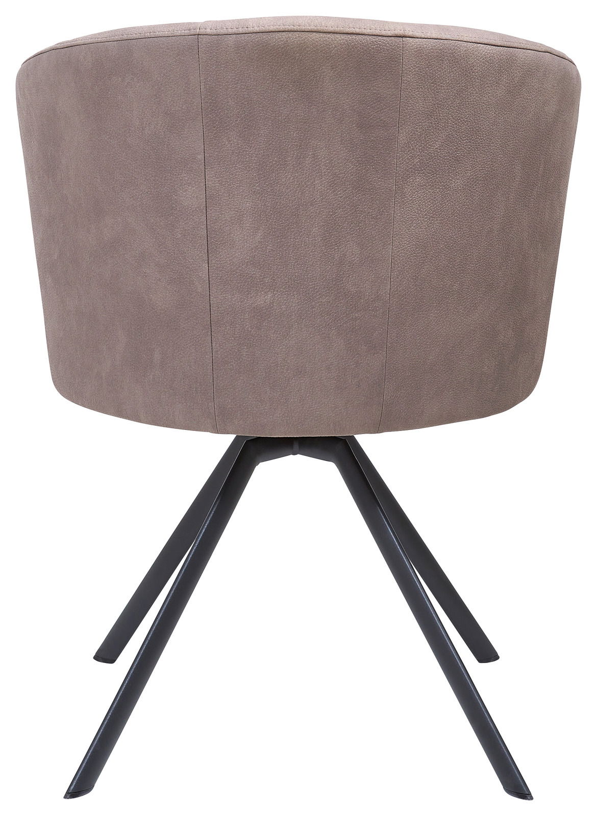 Rückansicht eines Venjakob Sessels ELINA mit braunem Stoffbezug und schwarzen Metallbeinen