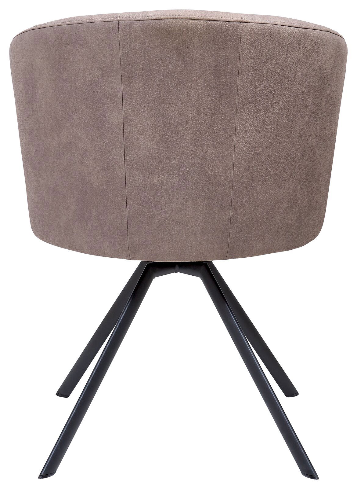 Rückansicht eines Venjakob Sessels ELINA mit braunem Stoffbezug und schwarzen Metallbeinen