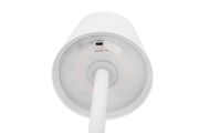 Unteransicht einer weißen Akku-Tischleuchte mit USB-C-Anschluss.