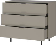 Kommode mit drei offenen Schubladen, seitliche Perspektive