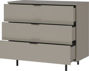 Kommode mit drei offenen Schubladen, seitliche Perspektive