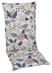 Hochlehnerauflage mit floralem Muster in Blau- und Beigetönen, Vorderansicht