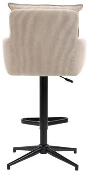 Rückansicht eines Barhockers mit gepolsterter Rückenlehne und schwarzem Metallgestell